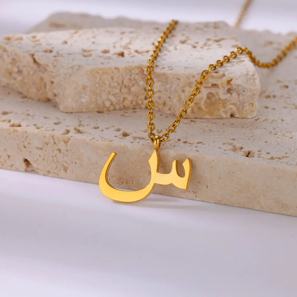 Arabic Alphabet Necklace For Women Fashion Simple Stainless Steel Letter Name Choker Necklace Lucky Amulet Muslim Female Jewelry