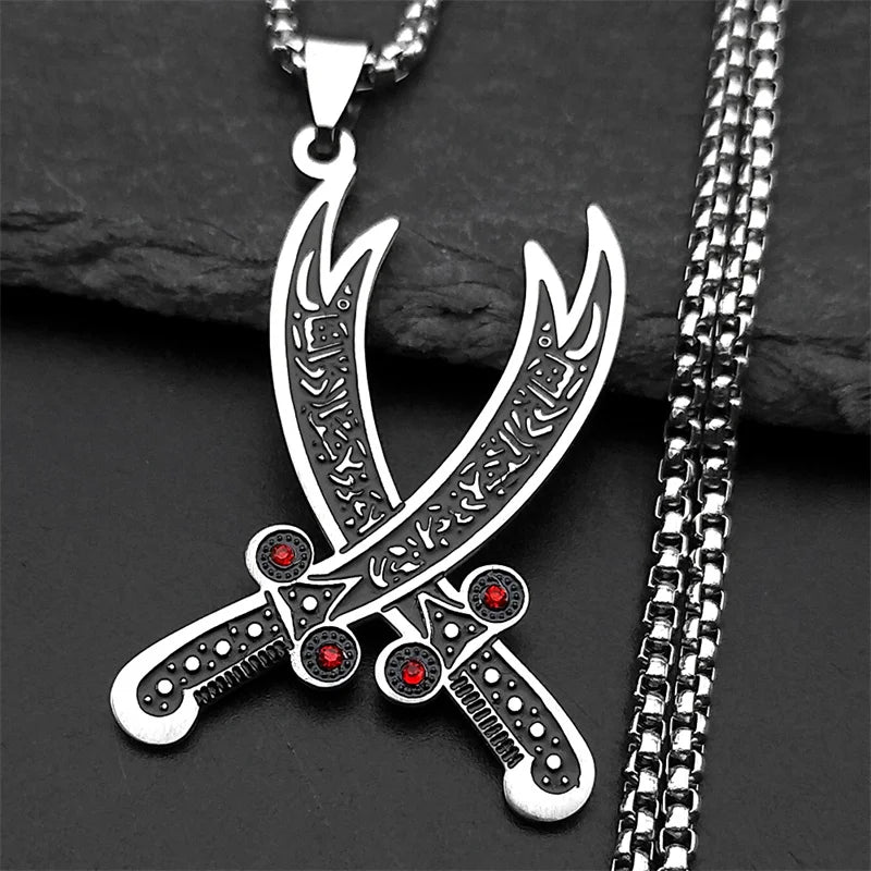 Arabic Sword Stainless Steel Necklaces Chain for Men Imam Ali Sword Muslim Islam Knife Necklace Pendant Islamic Jewelry N558S01