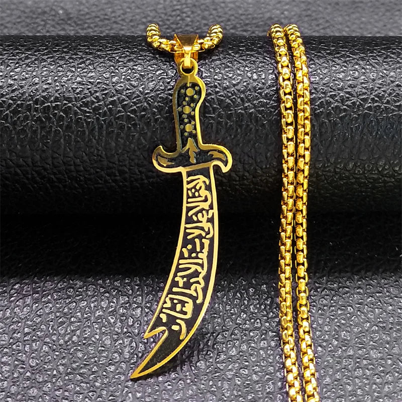 Arabic Ali Sword Knife Chain Necklaces for Men Stainless Steel Gold Color Muslim Islamic Necklace Jewelry collar acero N558S02