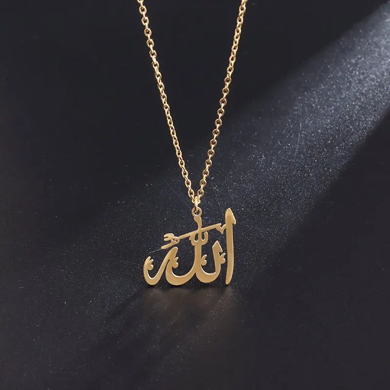 Allah Scripture Round Medal Pendant Stainless Steel Necklace Mens Islamic Jewelry Amulets Muslim Gifts