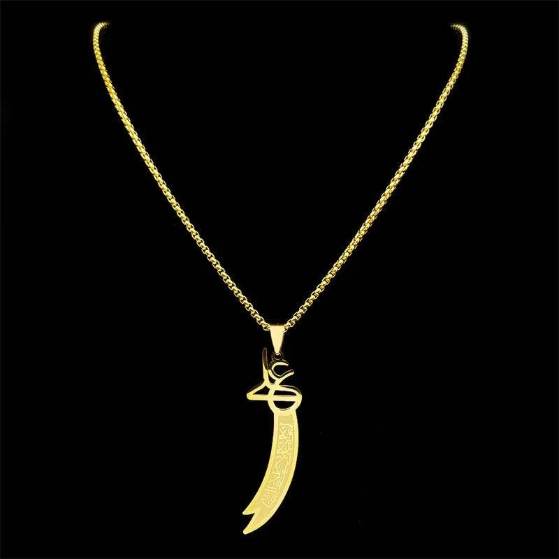 Imam Ali Zulfiqar Sword Necklace for Men Women Stainless Steel Islamic Muslim Knife Chain Jewelry Collar Hombre NZZZ729S01