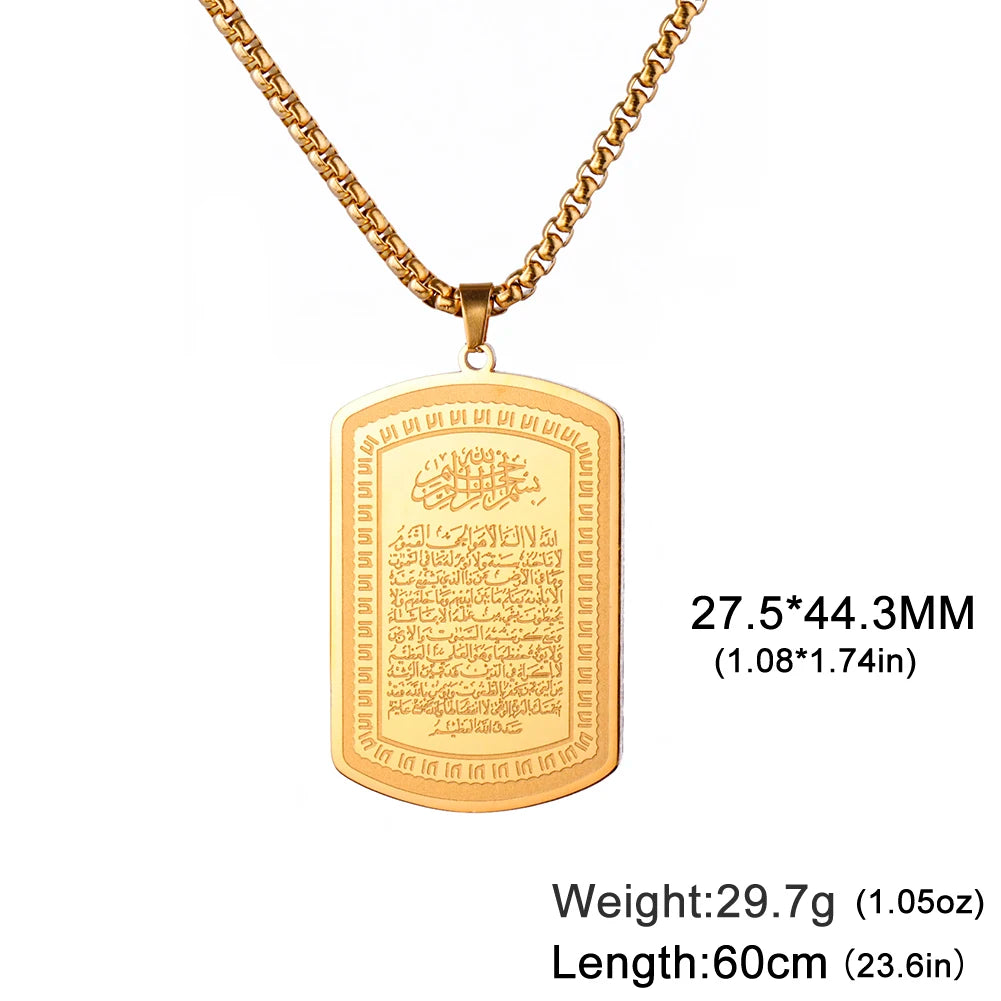 VASSAGO Islamic Necklace for Men Women Koranic Ayatul Kursi Necklace Muslim Allah Necklace Stainless Steel Arabic Jewelry Gift