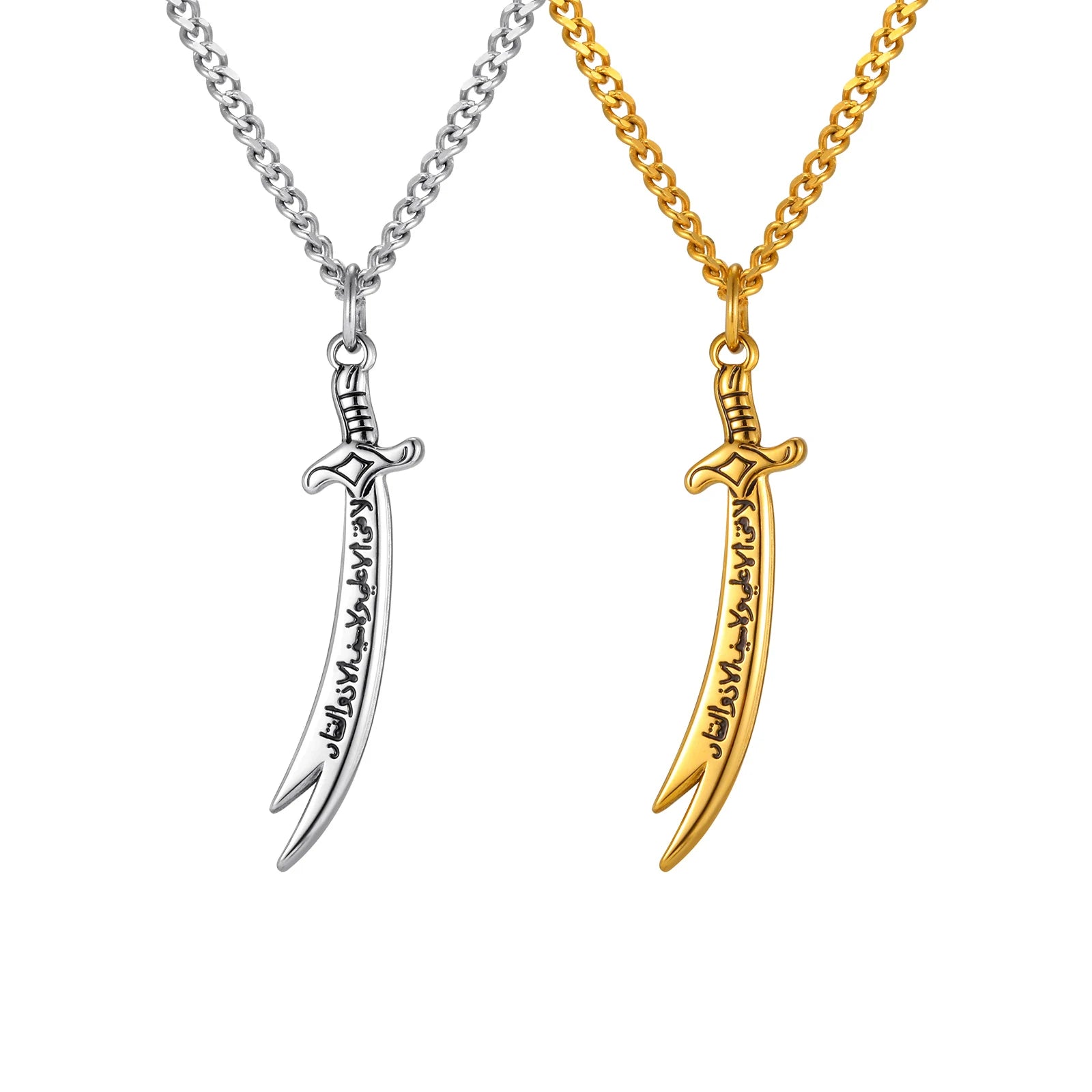 Islamic Zoleferka Sword Pendant Necklace for Men Women, Religious Amulet Stainless Steel Jewelry Gifts