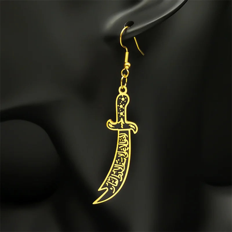 Arabic Imam Ali Zulfiqar Sword Earring Drop for Women Stainless Steel Muslim Islam Knife Islamic Dangle Earrings Jewelry