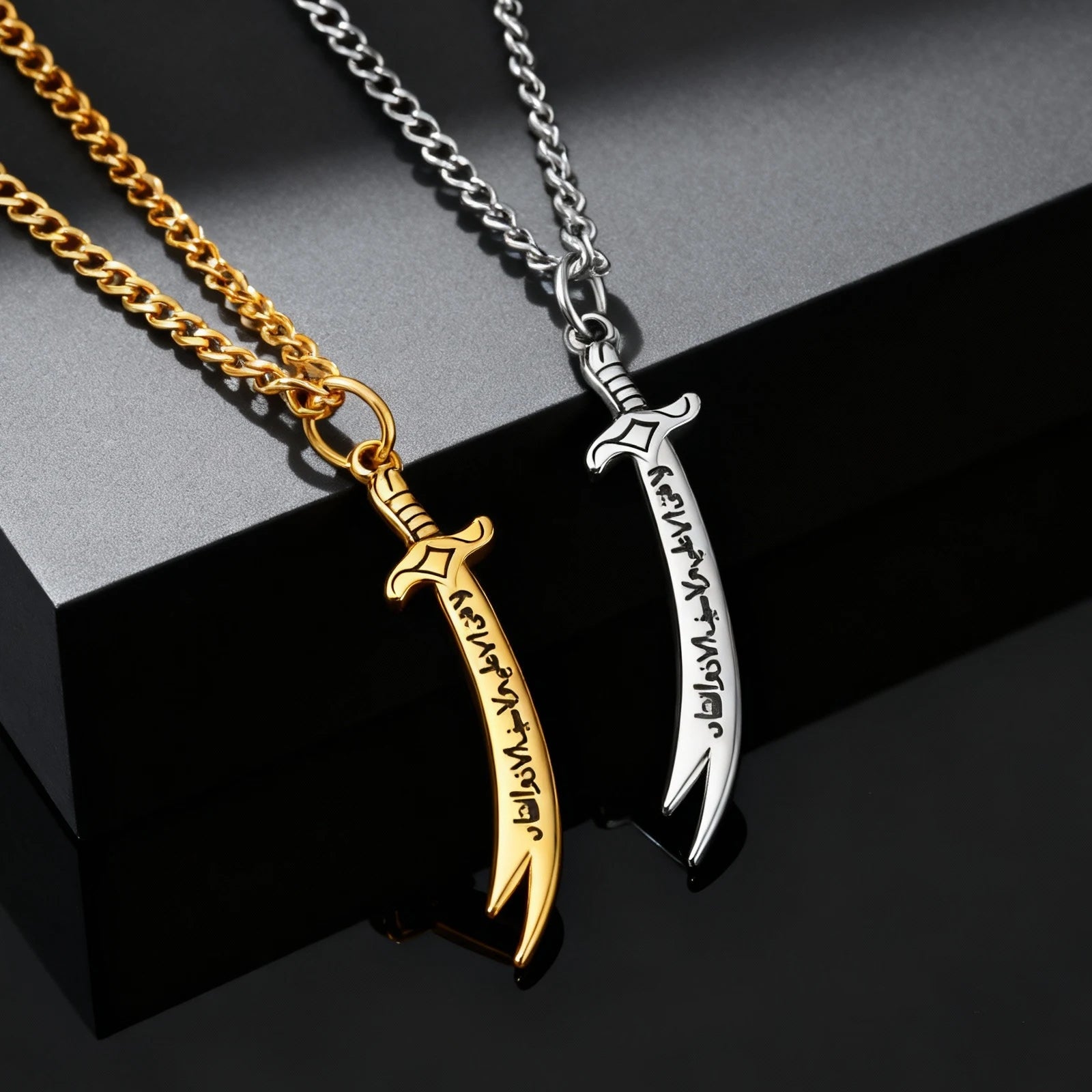 Islamic Zoleferka Sword Pendant Necklace for Men Women, Religious Amulet Stainless Steel Jewelry Gifts