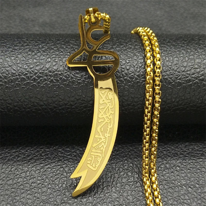 Imam Ali Zulfiqar Sword Necklace for Men Women Stainless Steel Islamic Muslim Knife Chain Jewelry Collar Hombre NZZZ729S01
