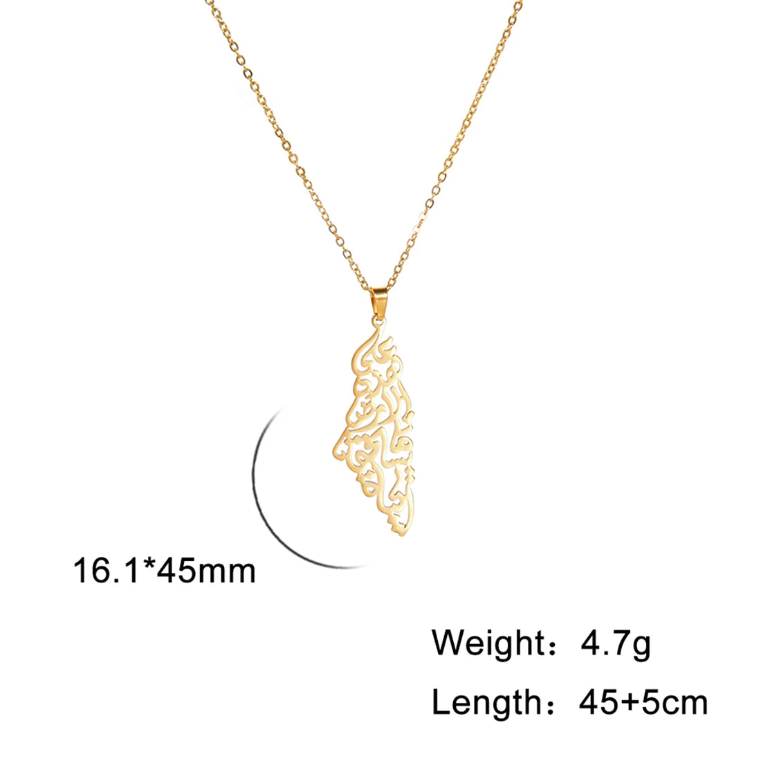 EUEAVAN Hollowed Islamic Script Necklace For Women Men Stainless Steel Palestine Israel Map Pendant Judaism Amulet Jewelry