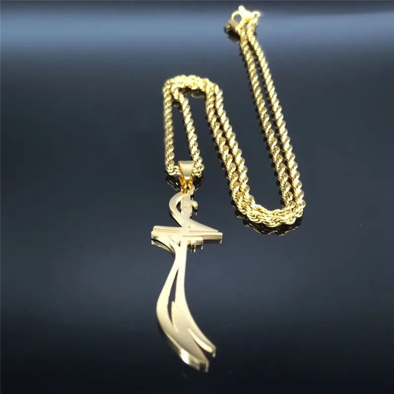 Imam Ali Arabic Sword Stainless Steel Necklaces for Men Gold Color Zulfiqar Necklace Jewelry Collares Largos N2657S01