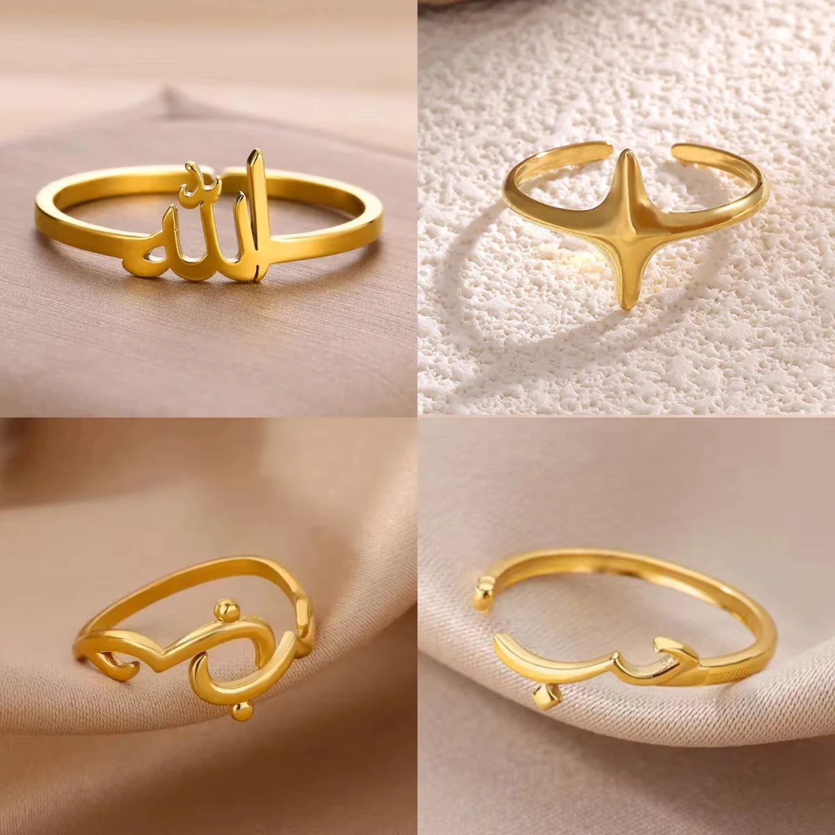Arabic Islamic Muslim Allah Rings For Women Men Stainless Steel Gold Color Islam Religious Amulet Adjustable Ring Jewelry Gift