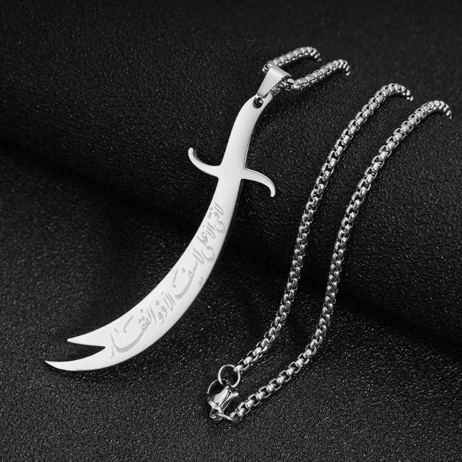 Islamic Imam Ali Zulfiqar Sword Pendant Necklace for Women Men Muslim Gifts Stainless Steel Jewelry Accessories