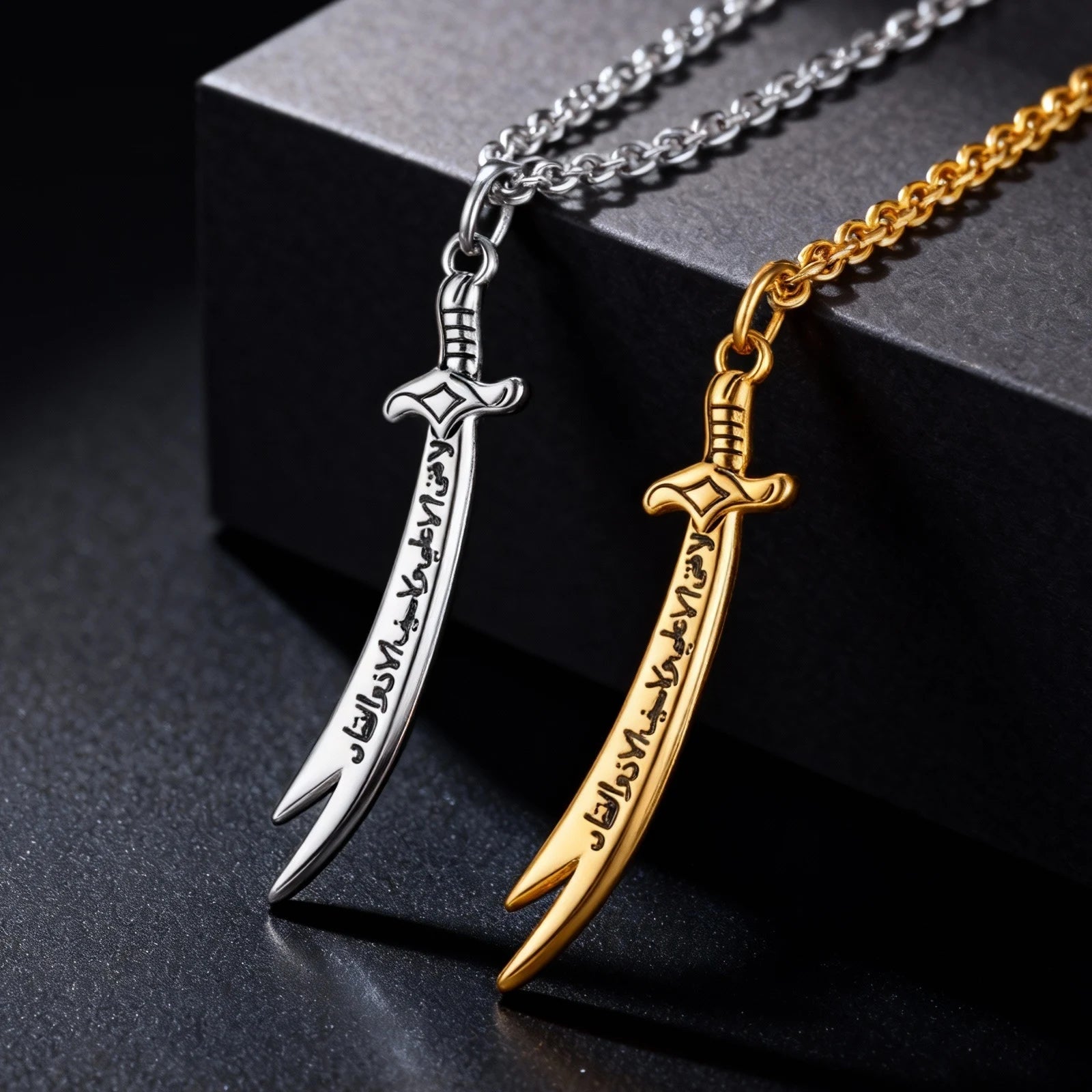 Islamic Zoleferka Sword Pendant Necklace for Men Women, Religious Amulet Stainless Steel Jewelry Gifts