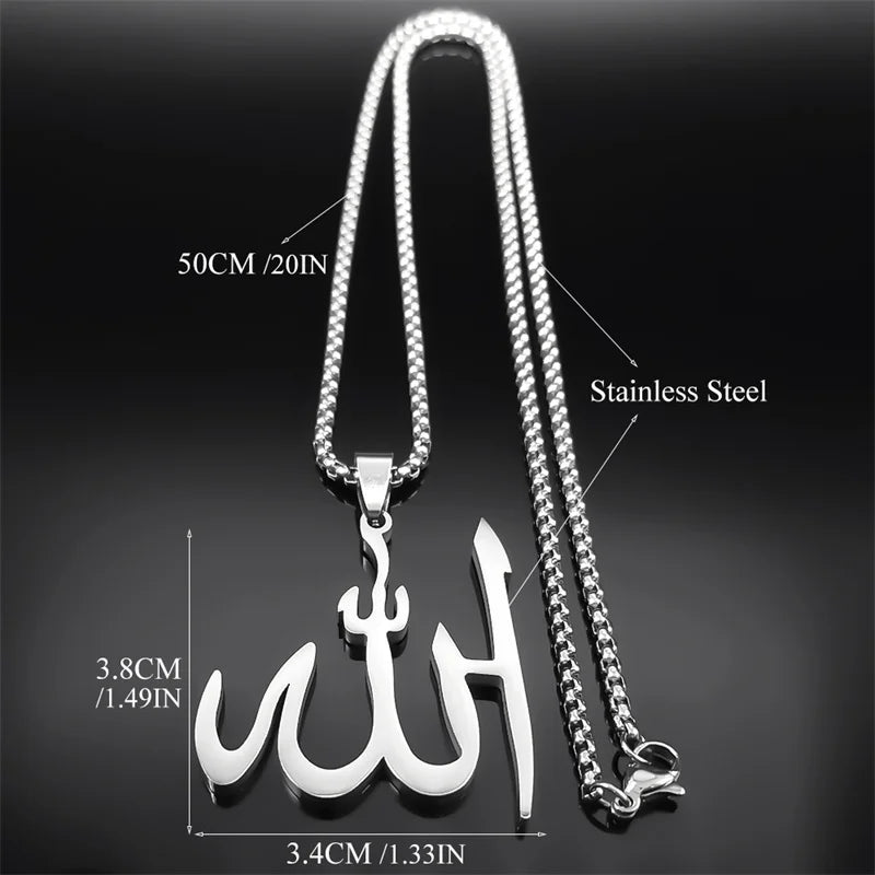 Islamic Arab Allah God Name Pendant Necklace for Men Women Stainless Steel Gold Color Islam Muslim Chain Amulet Jewelry Collier