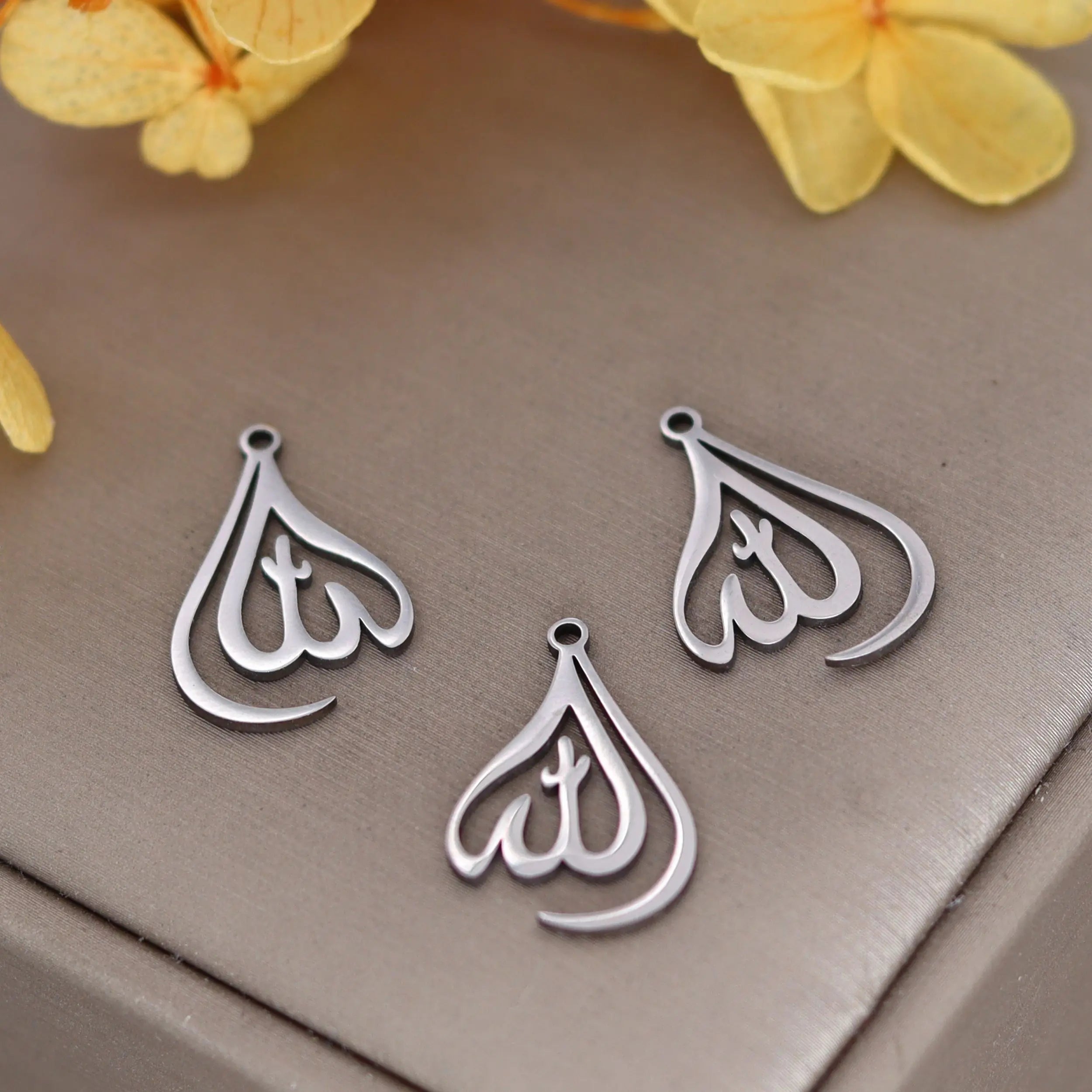 3pcs Classic Arabic God Allah Charms Stainless Steel Pendant DIY Craft Earrings Necklace Jewelry Making Islamic Muslim Accessory