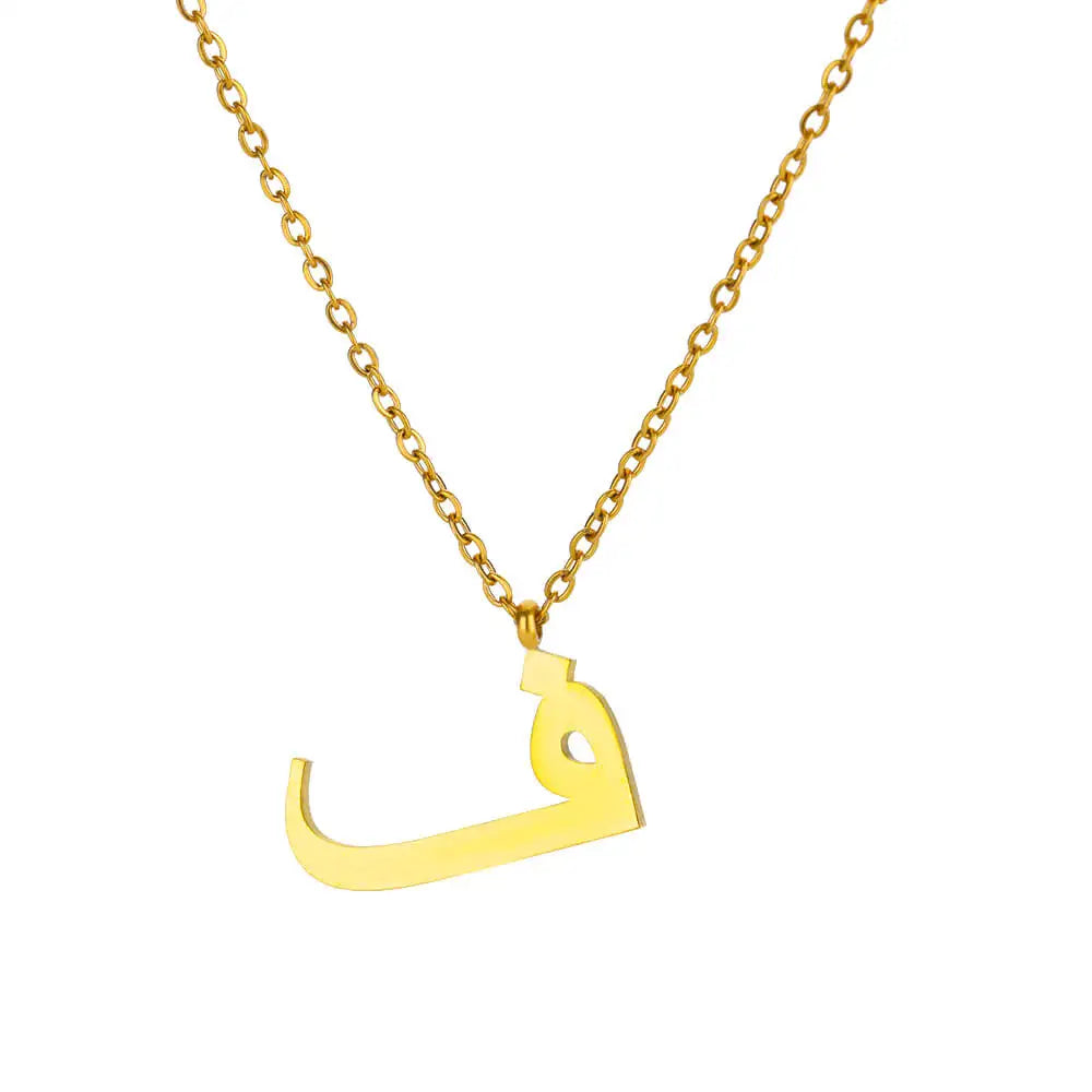 Arabic Alphabet Necklace For Women Fashion Simple Stainless Steel Letter Name Choker Necklace Lucky Amulet Muslim Female Jewelry