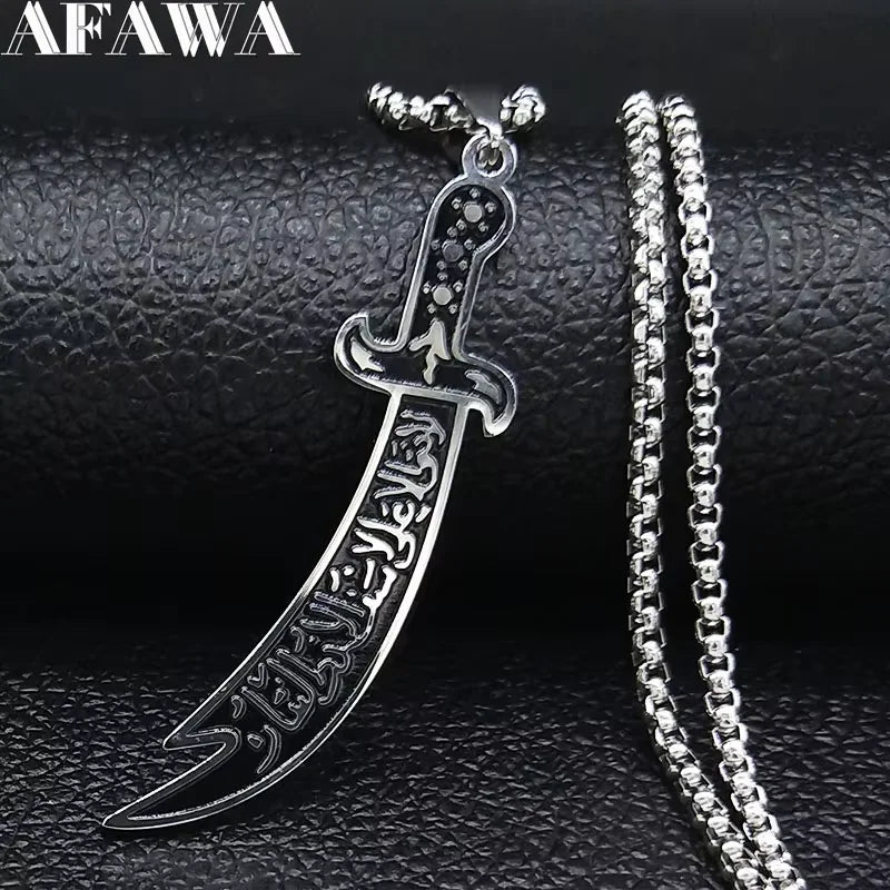 Arabic Ali Sword Knife Chain Necklaces for Men Stainless Steel Gold Color Muslim Islamic Necklace Jewelry collar acero N558S02