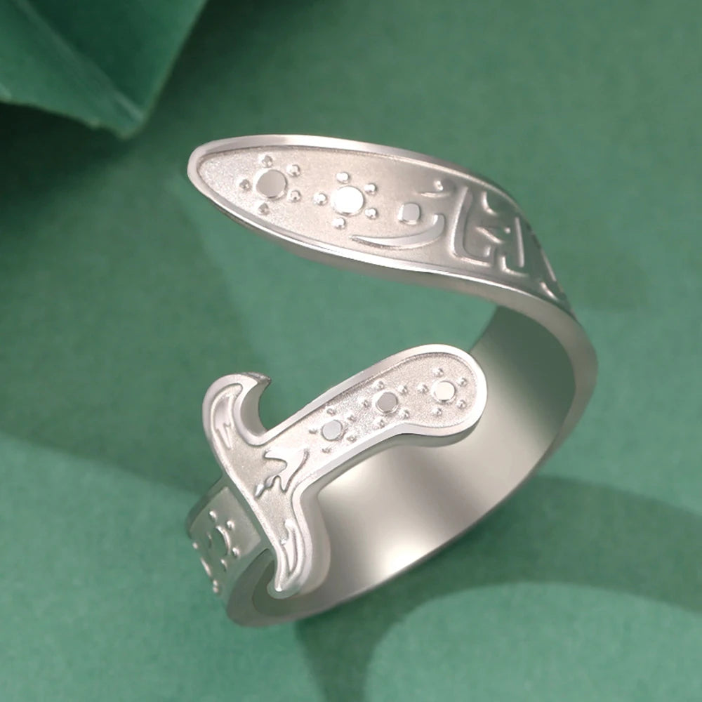 Dawapara Imam Ali Zulfiqar Shia Sword Ring Arabic Calligraphy Muslim Islamic Adjustable Ring Stainless Steel Jewelry