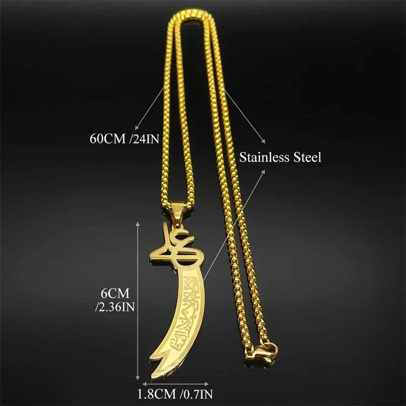 Imam Ali Zulfiqar Sword Necklace for Men Women Stainless Steel Islamic Muslim Knife Chain Jewelry Collar Hombre NZZZ729S01